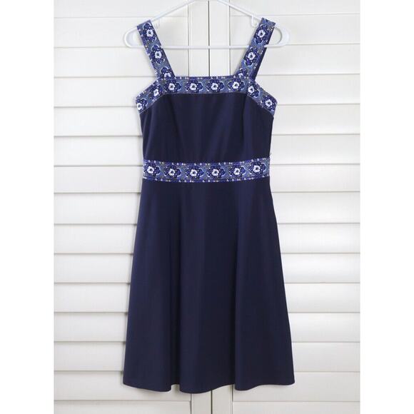JUDE CONNALLY $168 Smooth Stretch Navy Floral Tile Trim Tank Dress Size XS - Picture 5 of 6